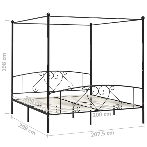 Estructura de cama con dosel metal negro 200x200 cm