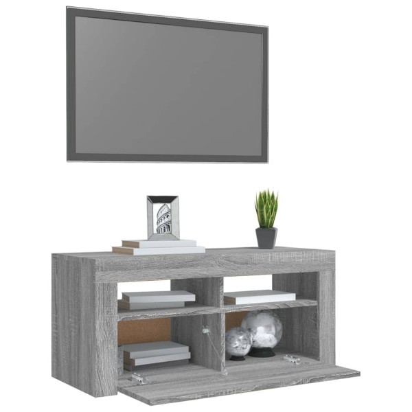 Mueble de TV con luces LED gris Sonoma 90x35x40 cm