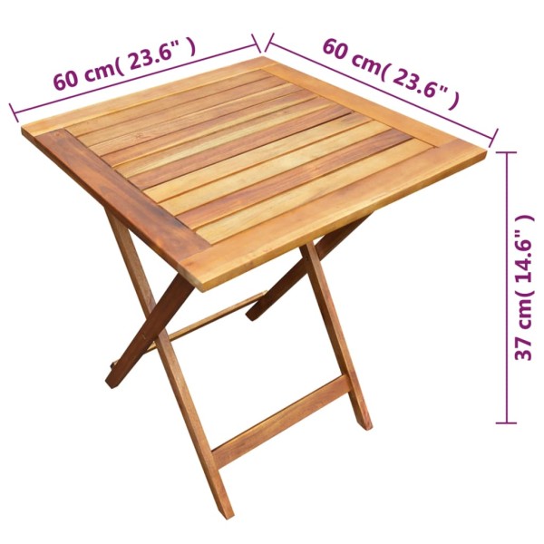 Mesa y sillas bistró plegables 3 pzas madera maciza de acacia