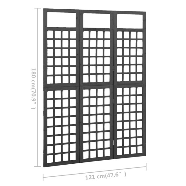 Biombo/Enrejado de 3 paneles madera de abeto negro 121x180 cm