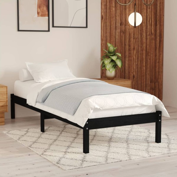 Estructura de cama de madera maciza de pino negra 100x200 cm