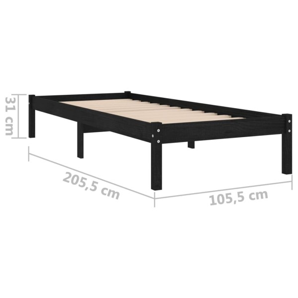 Estructura de cama de madera maciza de pino negra 100x200 cm