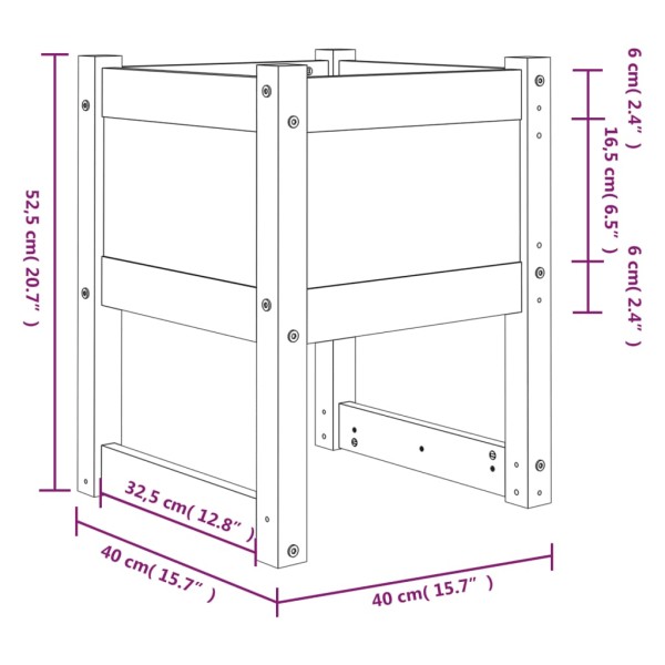 Jardinera de madera maciza de pino gris 40x40x52,5 cm