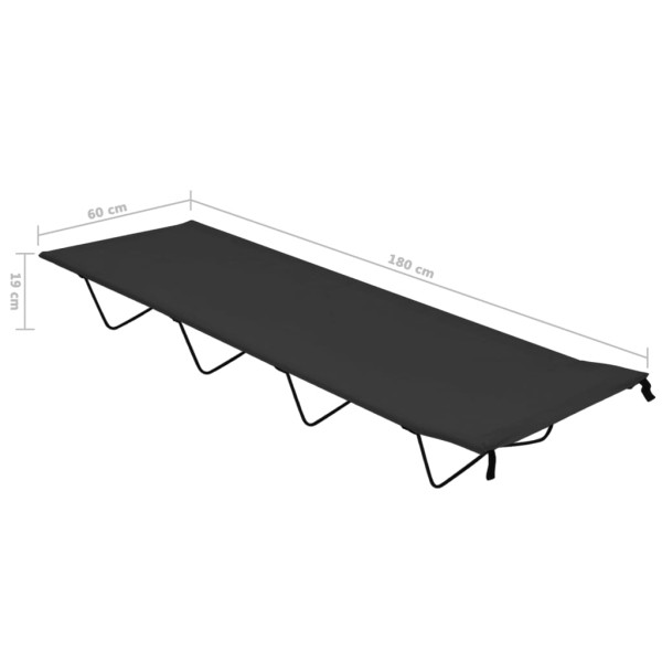 Cama de camping tela Oxford y acero negro 180x60x19 cm