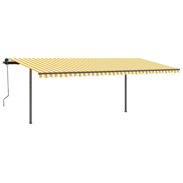 Toldo manual retráctil con postes amarillo y blanco 3,5x2,5 m