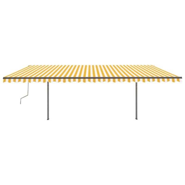 Toldo manual retráctil con postes amarillo y blanco 3,5x2,5 m