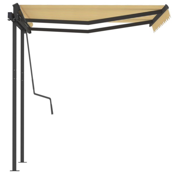 Toldo manual retráctil con postes amarillo y blanco 3,5x2,5 m