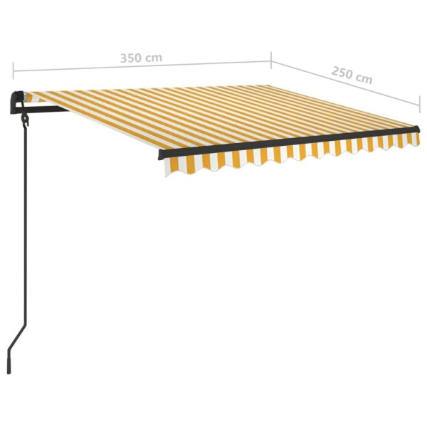 Toldo manual retráctil con postes amarillo y blanco 3,5x2,5 m