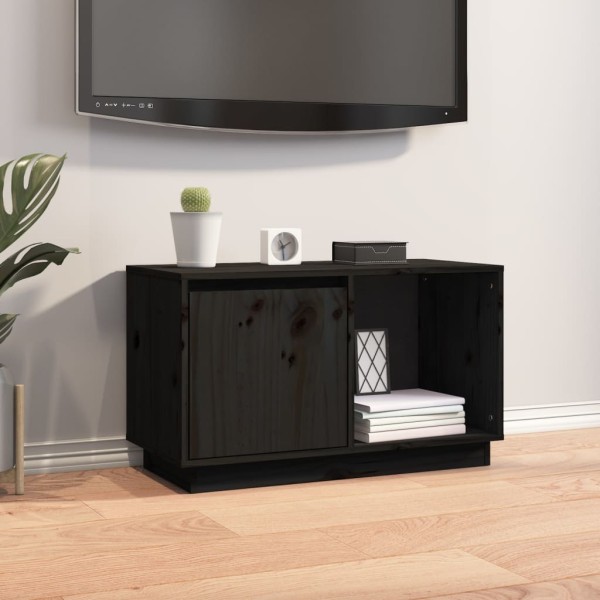 Mueble de TV de madera maciza de pino negro 74x35x44 cm