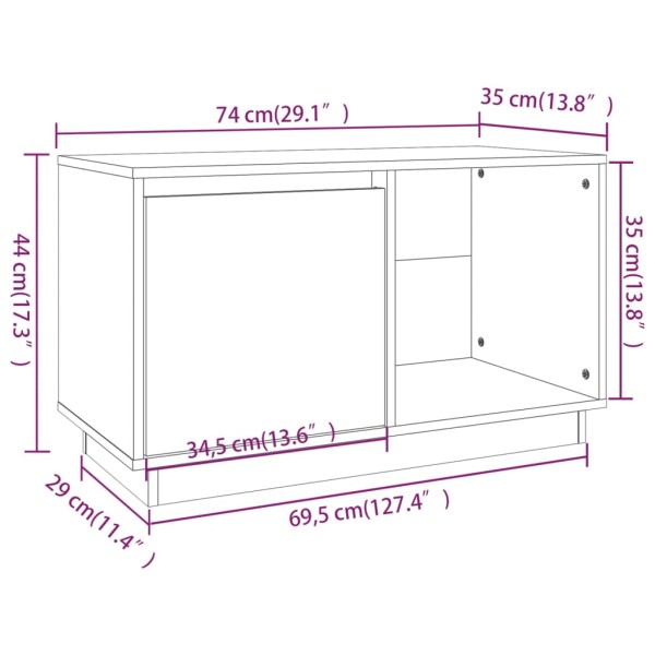 Mueble de TV de madera maciza de pino negro 74x35x44 cm