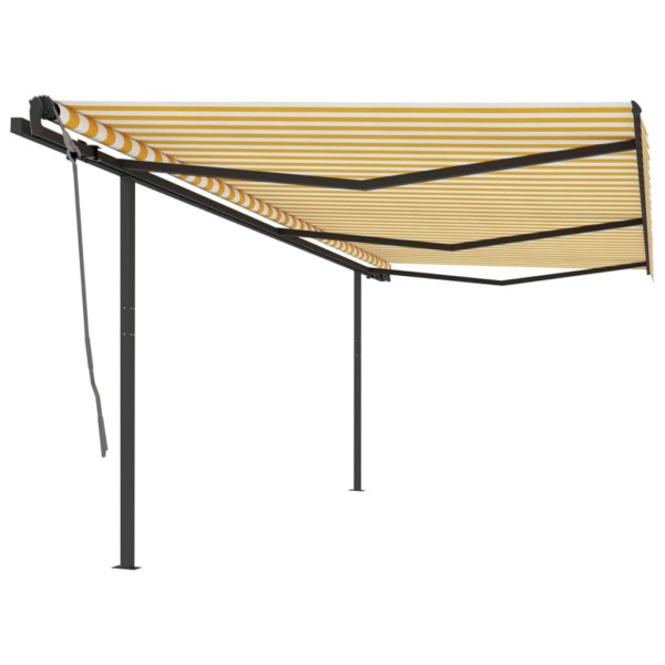 Toldo retráctil automático con postes amarillo y blanco 6x3 m