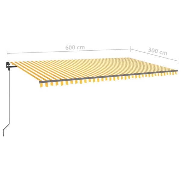 Toldo retráctil automático con postes amarillo y blanco 6x3 m