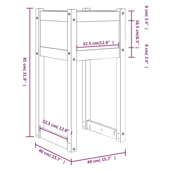 Jardinera de madera maciza de pino gris 40x40x81 cm