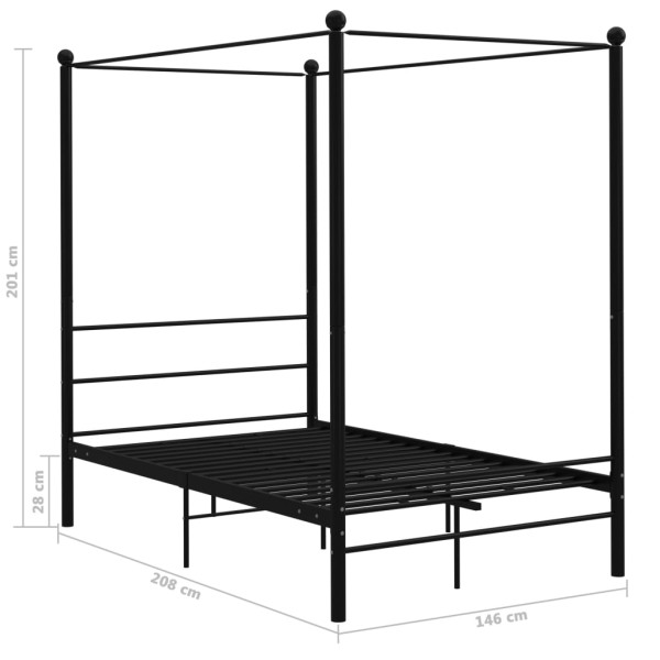 Estructura de cama con dosel metal negro 140x200 cm