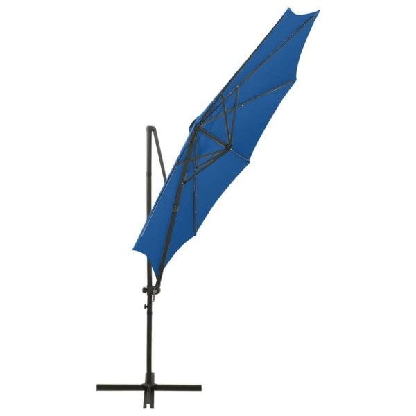 Sombrilla voladiza con poste y luces LED azul 300 cm