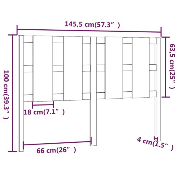 Cabecero de cama madera maciza de pino 145,5x4x100 cm