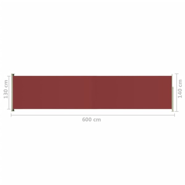 Toldo lateral retráctil para patio rojo 140x600 cm