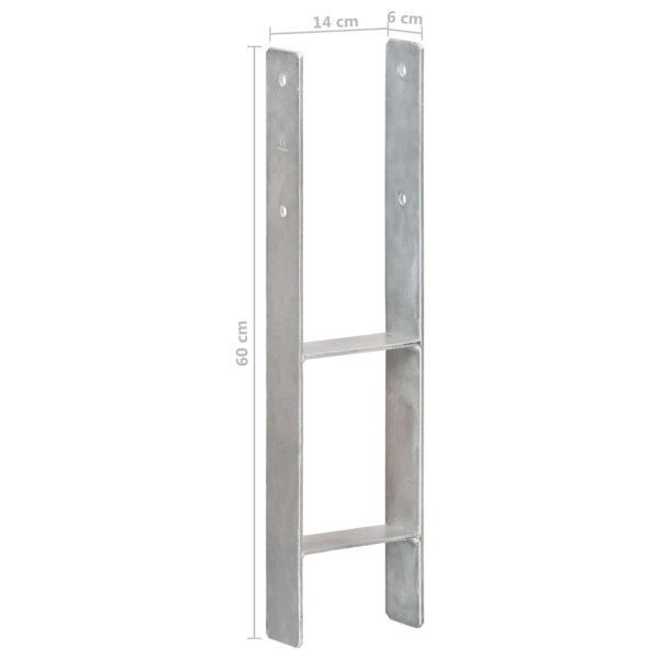 Anclajes de valla 6 uds acero galvanizado plateado 14x6x60 cm