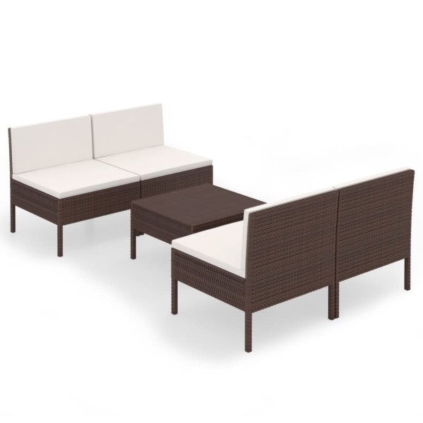 Set muebles de jardín 5 pzas y cojines ratán sintético marrón