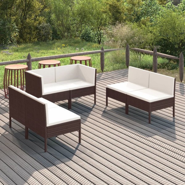 Set muebles de jardín 6 pzas y cojines ratán sintético marrón