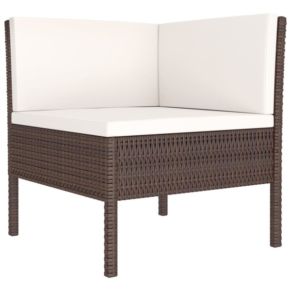 Set muebles de jardín 6 pzas y cojines ratán sintético marrón