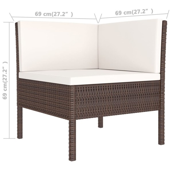 Set muebles de jardín 6 pzas y cojines ratán sintético marrón