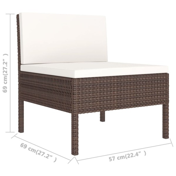 Set muebles de jardín 6 pzas y cojines ratán sintético marrón