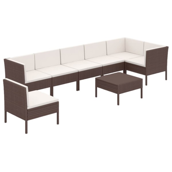 Set muebles de jardín 8 pzas y cojines ratán sintético marrón