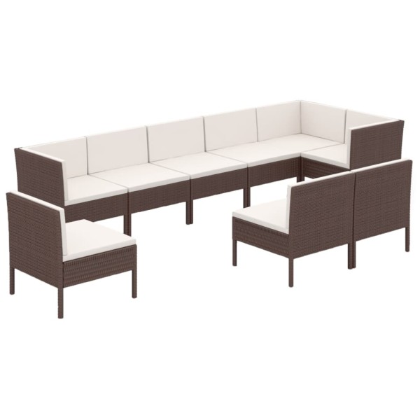 Set muebles de jardín 9 piezas y cojines ratán sintético marrón