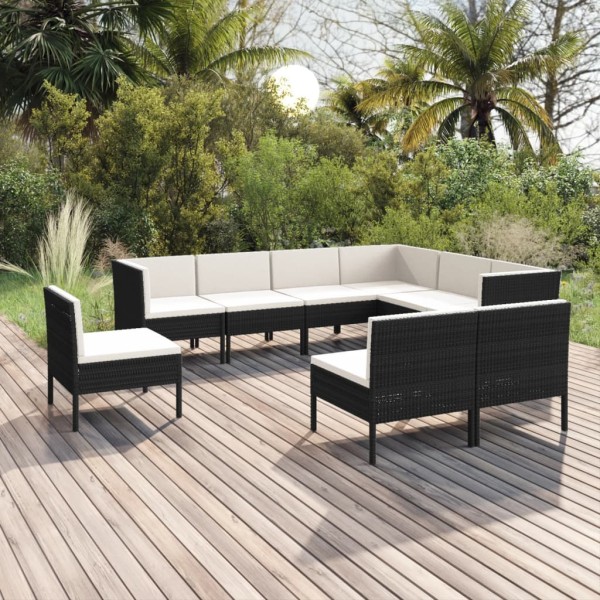 Set de muebles de jardín 9 pzas cojines ratán sintético negro