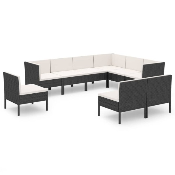 Set de muebles de jardín 9 pzas cojines ratán sintético negro