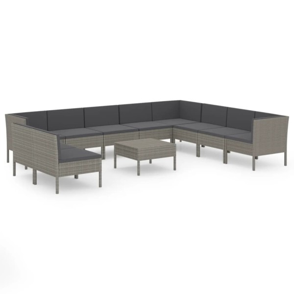 Set de muebles de jardín 11 pzas y cojines ratán sintético gris