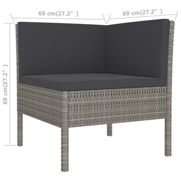 Set de muebles de jardín 11 pzas y cojines ratán sintético gris