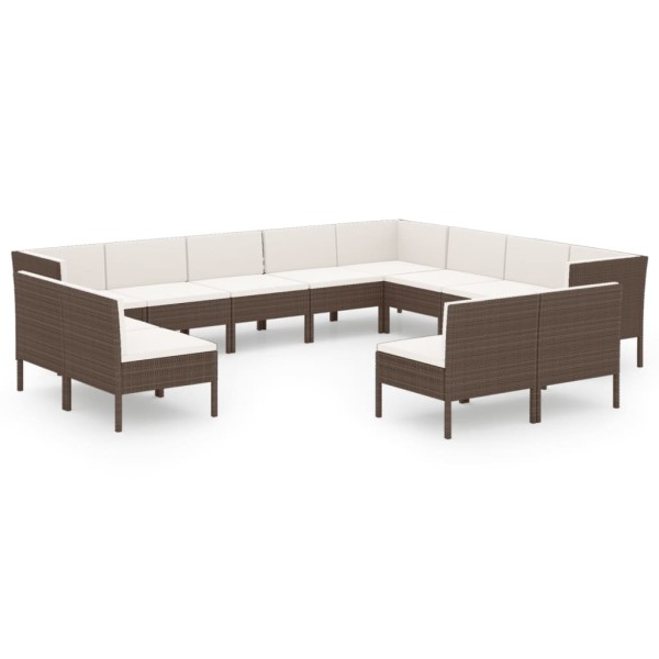 Set muebles de jardín 12 pzas y cojines ratán sintético marrón