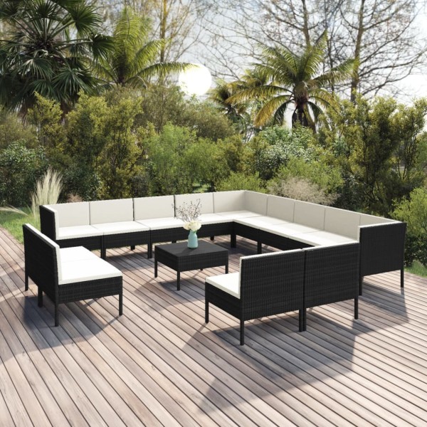 Set de muebles de jardín 14 pzas cojines ratán sintético negro