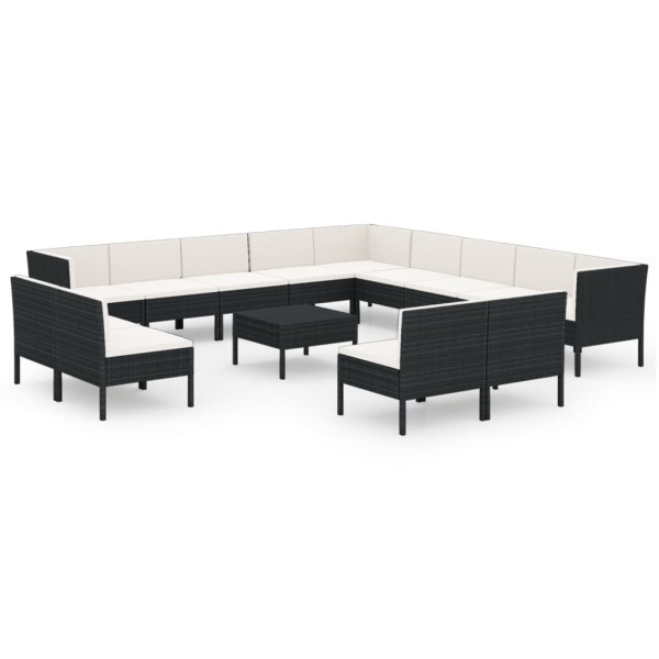 Set de muebles de jardín 14 pzas cojines ratán sintético negro