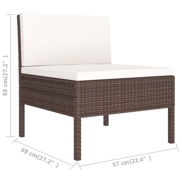 Set muebles de jardín 9 pzas y cojines ratán sintético marrón