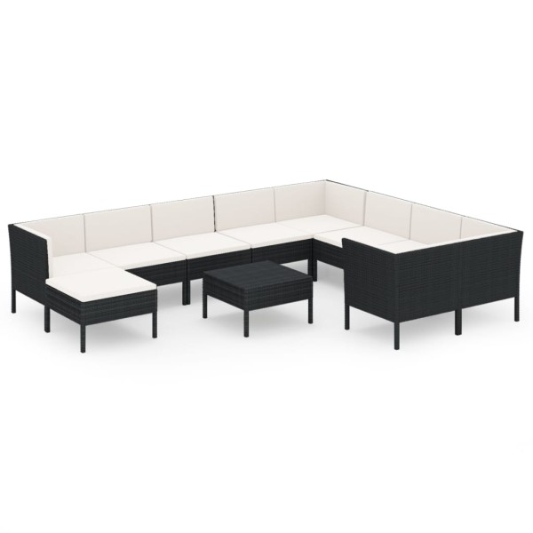 Set muebles de jardín 11 pzas y cojines ratán sintético negro