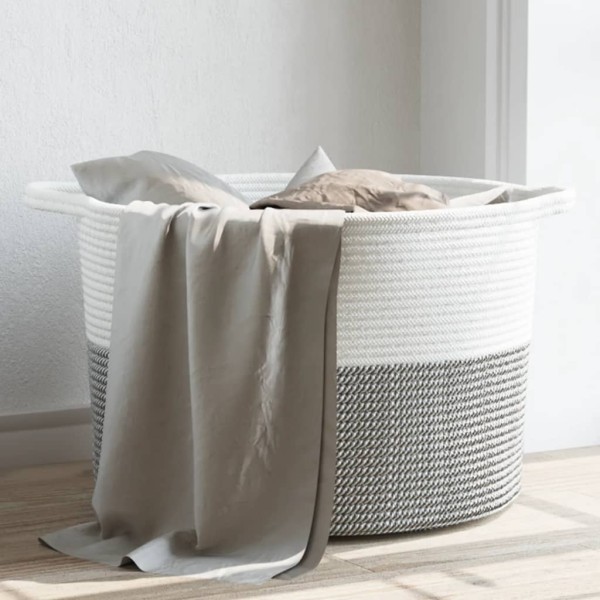 Cesta para ropa sucia algodón gris y blanco Ø55x36 cm