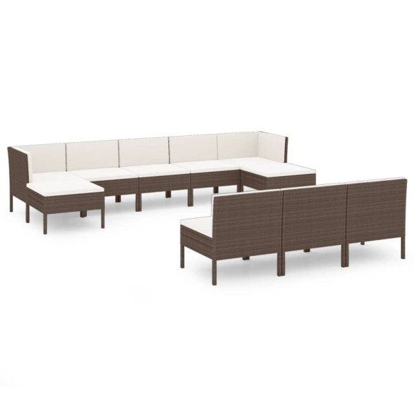 Set muebles de jardín 10 piezas cojines ratán sintético marrón