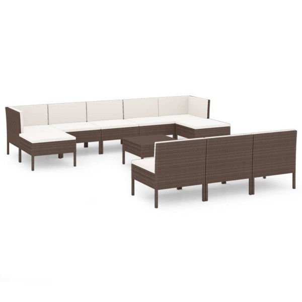 Set muebles de jardín 11 pzas y cojines ratán sintético marrón