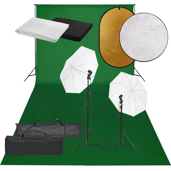 Kit de estudio fotográfico con set de luces, fondo y reflector