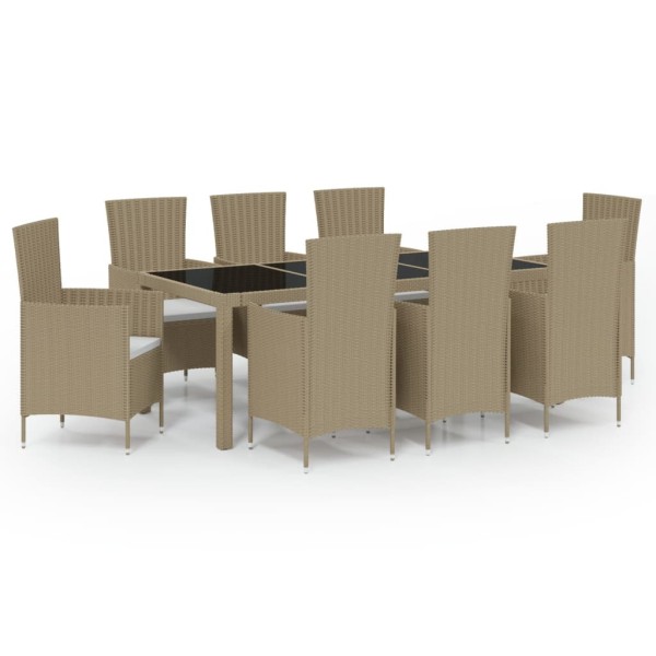 Set de comedor de jardín 9 pzas y cojines ratán sintético beige