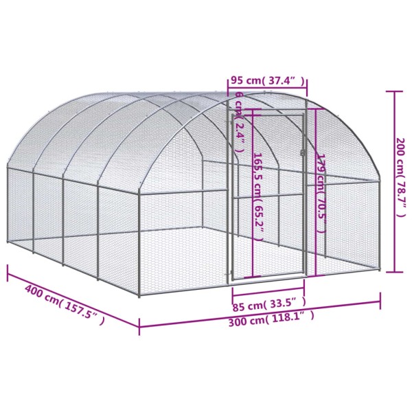 Gallinero de exterior de acero galvanizado 3x4x2 m