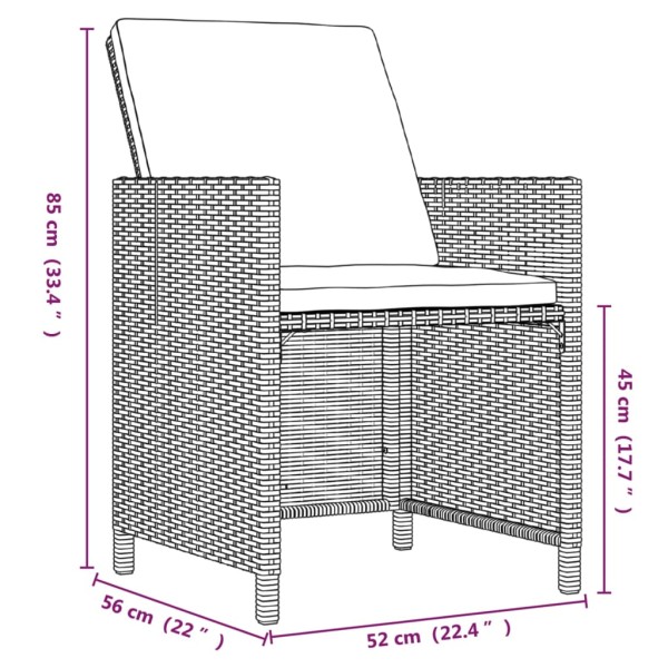 Set de comedor jardín 9 pzas y cojines ratán sintético marrón