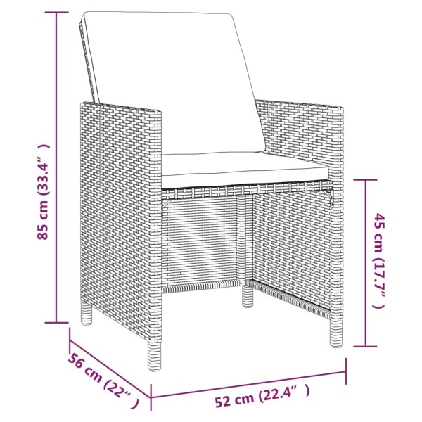 Set comedor de jardín 5 piezas con cojines ratán sintético gris