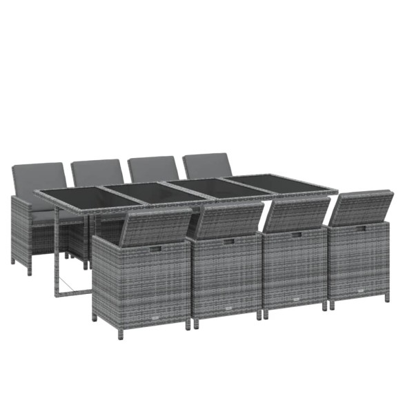 Set comedor jardín 9 pzas y cojines ratán sintético gris