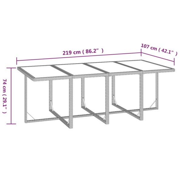 Set comedor jardín 9 pzas y cojines ratán sintético gris