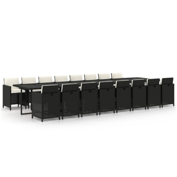 Set de muebles jardín 17 pzas con cojines ratán sintético negro