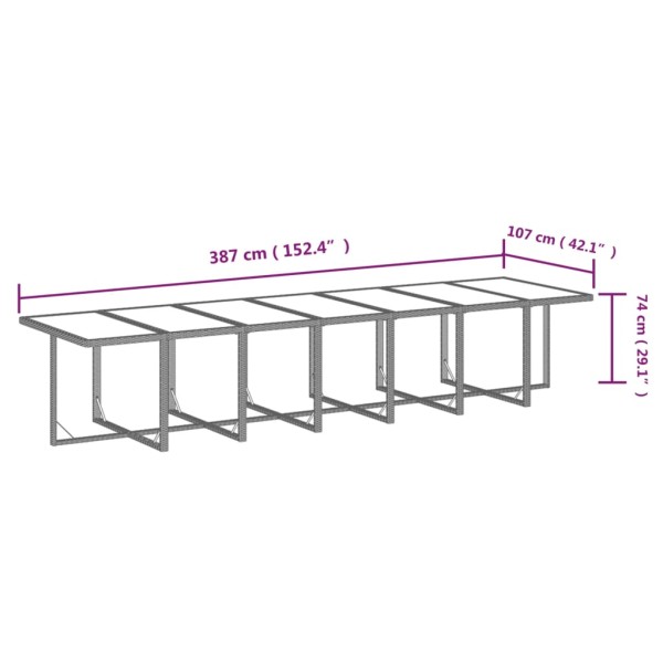 Set comedor jardín 15 pzas y cojines ratán sintético gris